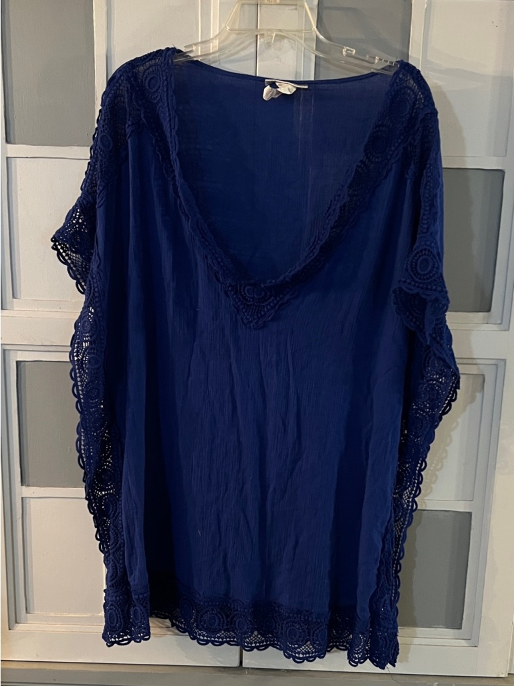 La Blanca Royal Blue Tunic Top with Embroidered Bottom & Arms